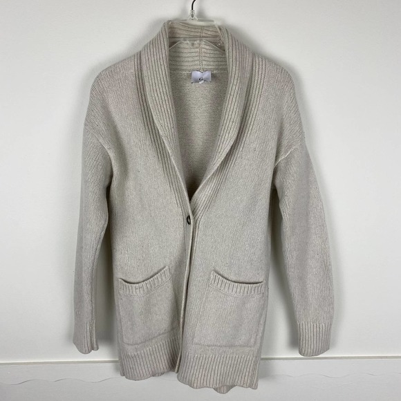 Goop G. Label Lana Ivory Knit Merino Wool Button Front Long Sleeve Cardigan XS - Picture 2 of 6